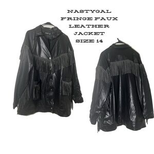 EUC Nasty Gal Black Vegan Leather Fringe Jacket Western Style